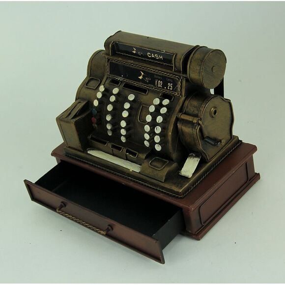 Old Fashioned Metal Cash Register Sculpture with Drawer - Picture 2 of 4